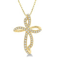 1/6 Ctw Twirl Pattern Cross Round Cut Diamond Pendant With Link Chain in 10K Yellow Gold