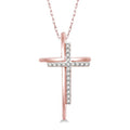 1/10 Ctw Double Cross Round Cut Diamond Pendant With Link Chain in 10K Rose Gold