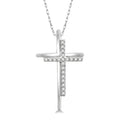 1/10 Ctw Double Cross Round Cut Diamond Pendant With Link Chain in 10K White Gold