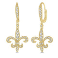 1/2 Ctw Fleur De Lis Motif Round Cut Diamond Earrings in 14K Yellow Gold