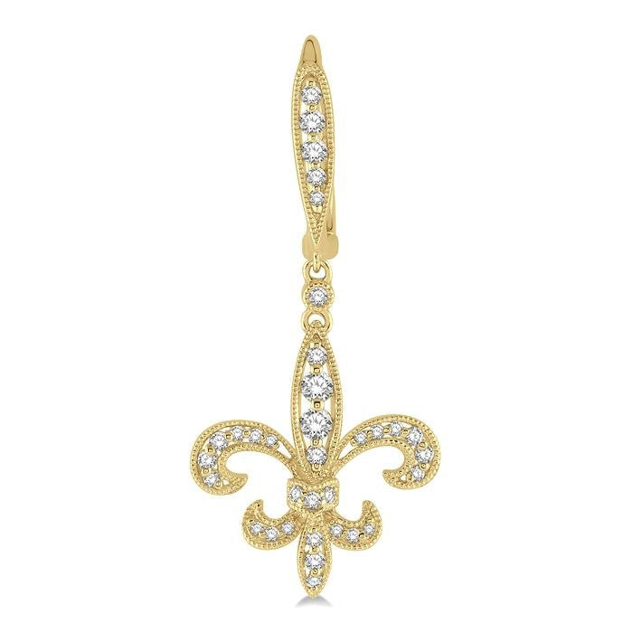 1/2 Ctw Fleur De Lis Motif Round Cut Diamond Earrings in 14K Yellow Gold