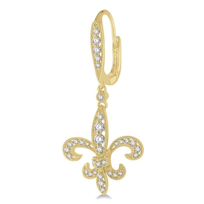 1/2 Ctw Fleur De Lis Motif Round Cut Diamond Earrings in 14K Yellow Gold