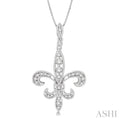 1/3 Ctw Round Cut Diamond Fleur De Lis Pendant in 14K White Gold with Chain