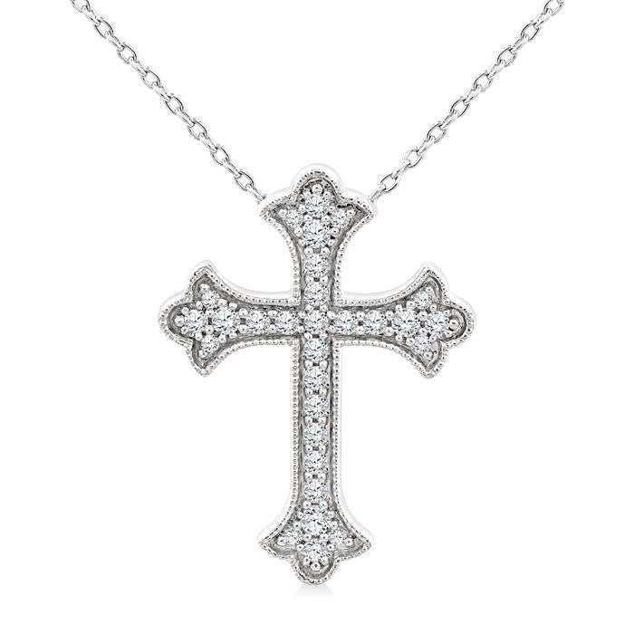 1/5 Ctw Round Cut Diamond Cross Petite Fashion Pendant With Chain in 10K White Gold