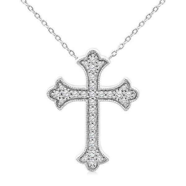 1/5 Ctw Round Cut Diamond Cross Petite Fashion Pendant With Chain in 10K White Gold