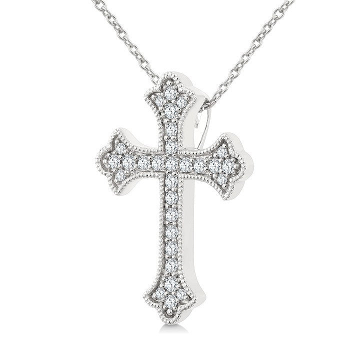 1/5 Ctw Round Cut Diamond Cross Petite Fashion Pendant With Chain in 10K White Gold