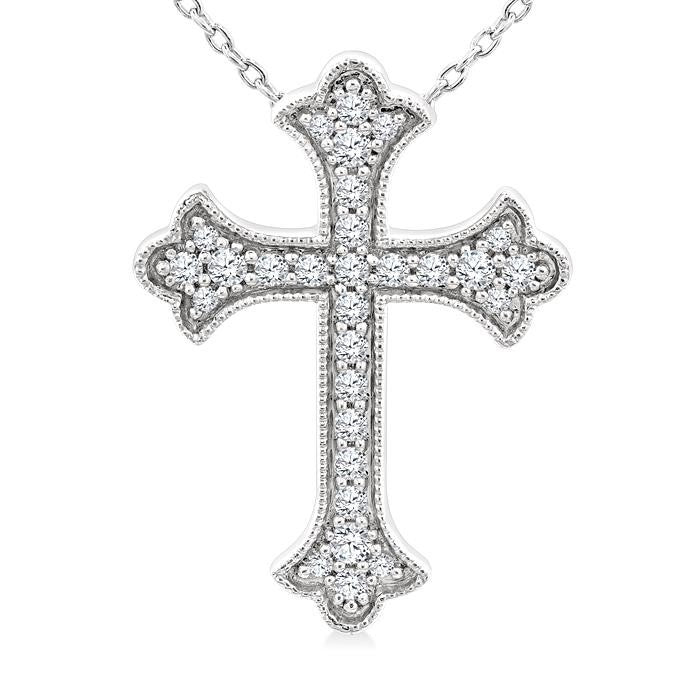 1/5 Ctw Round Cut Diamond Cross Petite Fashion Pendant With Chain in 10K White Gold