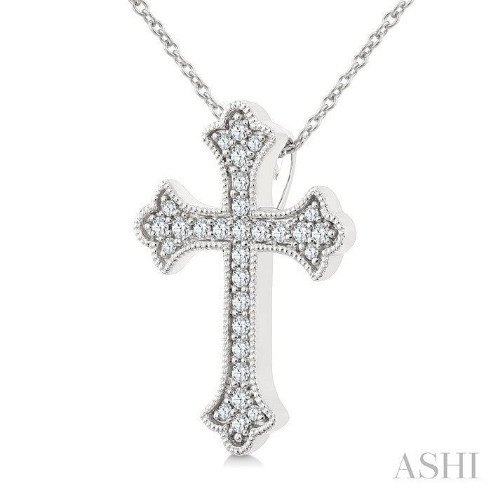 1/5 Ctw Round Cut Diamond Cross Petite Fashion Pendant With Chain in 10K White Gold