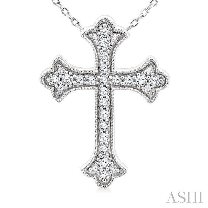 1/5 Ctw Round Cut Diamond Cross Petite Fashion Pendant With Chain in 10K White Gold
