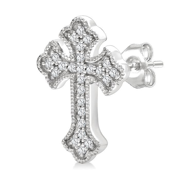 1/6 Ctw Round Cut Diamond Cross Petite Fashion Earrings in 10K White Gold