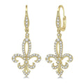 3/4 Ctw Fleur De Lis Round Cut Diamond Hanging Earrings in 14K Yellow Gold
