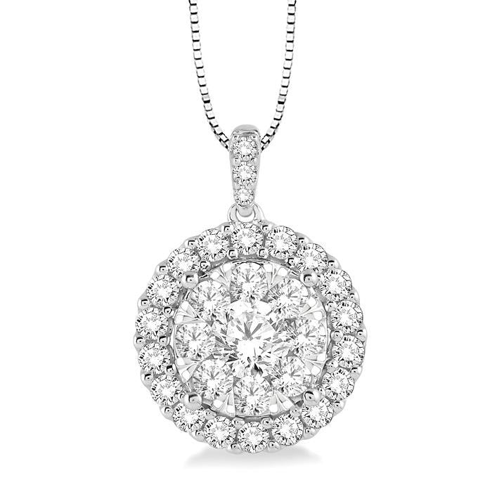 1 Ctw Round Cut Diamond Shine Bright Pendant in 14K White Gold with Chain