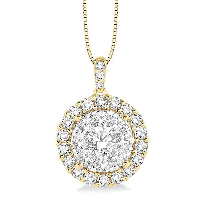 1 Ctw Round Cut Diamond Shine Bright Pendant in 14K Yellow and White Gold with Chain