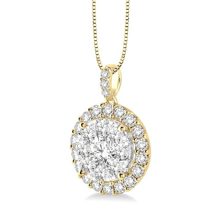 1 Ctw Round Cut Diamond Shine Bright Pendant in 14K Yellow and White Gold with Chain