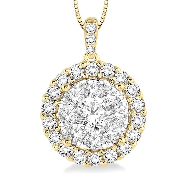 1 Ctw Round Cut Diamond Shine Bright Pendant in 14K Yellow and White Gold with Chain