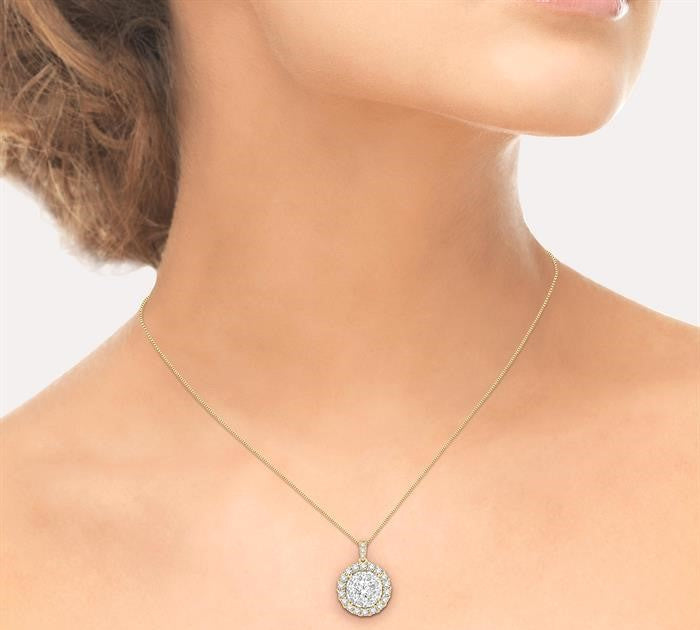 1 Ctw Round Cut Diamond Shine Bright Pendant in 14K Yellow and White Gold with Chain