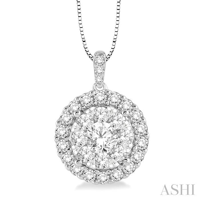 1 Ctw Round Cut Diamond Shine Bright Pendant in 14K White Gold with Chain