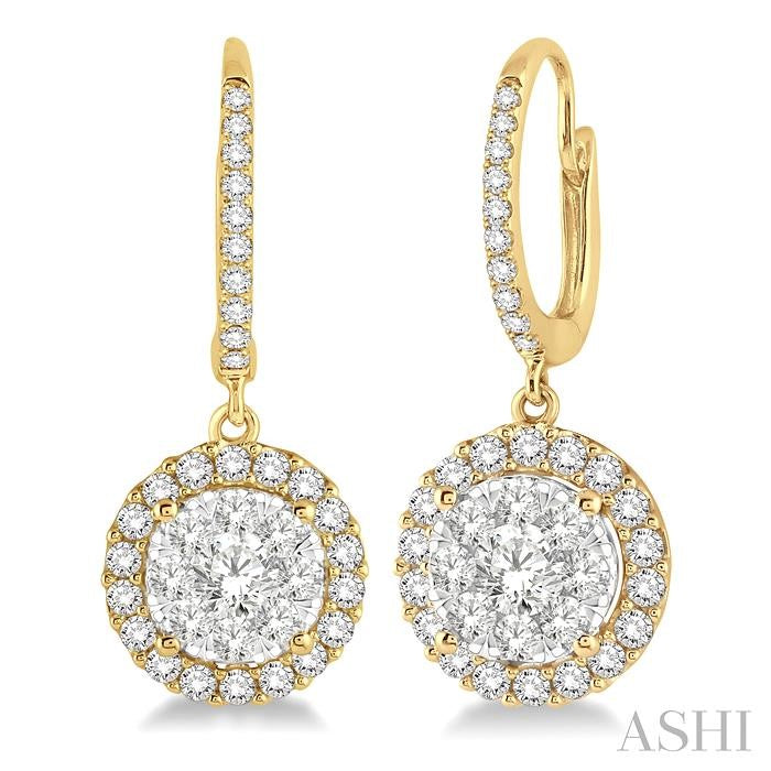 3/4 Ctw Round Cut Diamond Lovebright Earrings in 14K Yellow and White Gold
