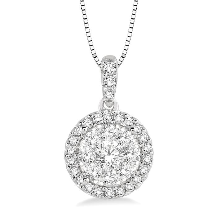 1/3 Ctw Round Cut Diamond Shine Bright Pendant in 14K White Gold with Chain