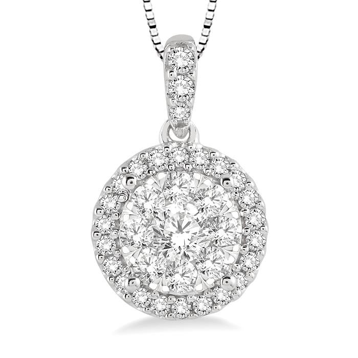 1/3 Ctw Round Cut Diamond Shine Bright Pendant in 14K White Gold with Chain