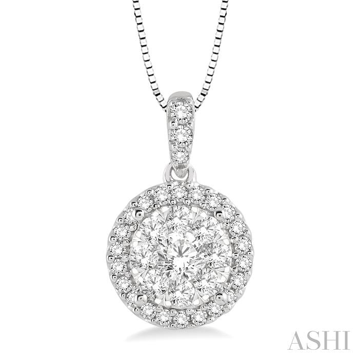 1/3 Ctw Round Cut Diamond Shine Bright Pendant in 14K White Gold with Chain
