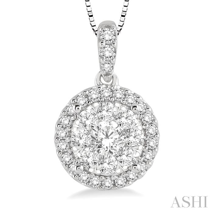 1/3 Ctw Round Cut Diamond Shine Bright Pendant in 14K White Gold with Chain