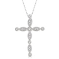 1/10 Ctw Marquise & Circular Mount Cross Charm Round Cut Diamond Pendant With Chain in 10K White Gold