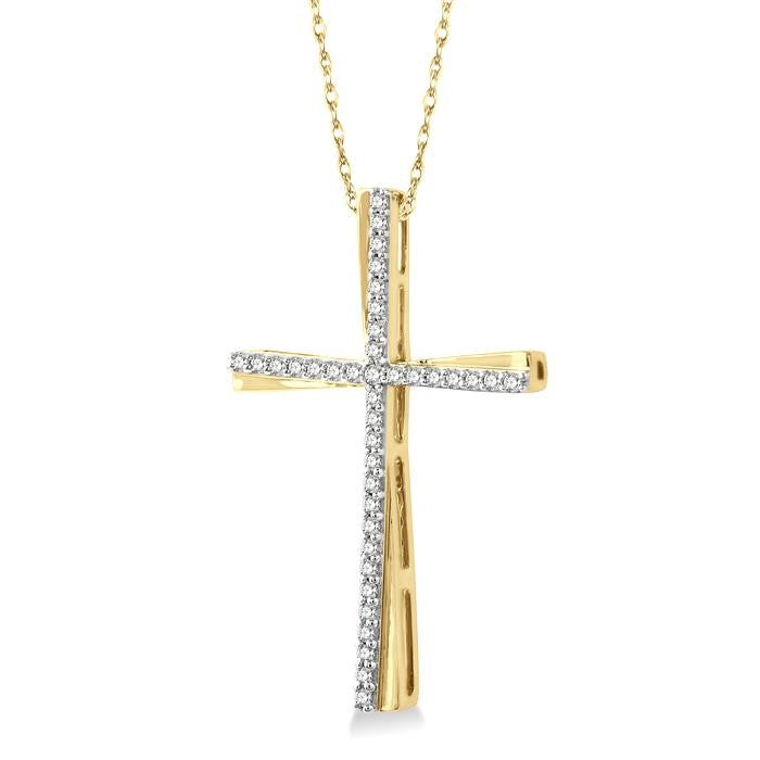 1/6 Ctw Round Cut Diamond Cross Pendant With Chain in 10K Yellow Gold