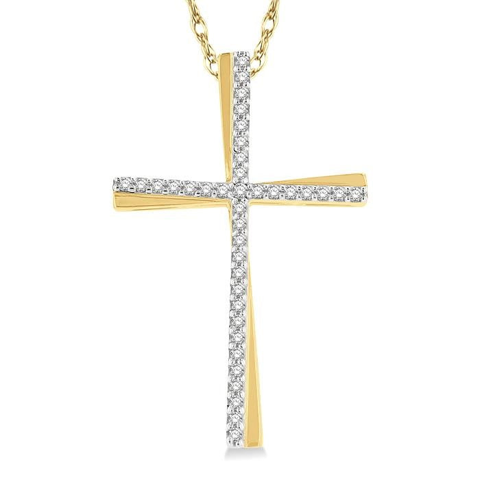 1/6 Ctw Round Cut Diamond Cross Pendant With Chain in 10K Yellow Gold