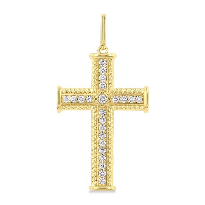 1 Ctw Cross Round Cut Diamond Fashion Pendant in 14K Yellow Gold