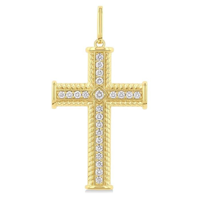 1 Ctw Cross Round Cut Diamond Fashion Pendant in 14K Yellow Gold