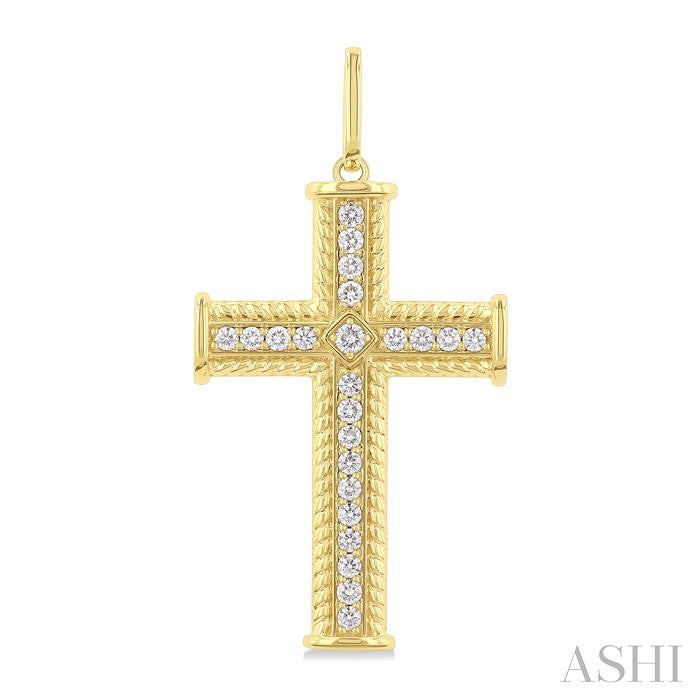 1 Ctw Cross Round Cut Diamond Fashion Pendant in 14K Yellow Gold