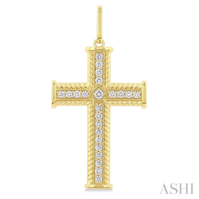 1 Ctw Cross Round Cut Diamond Fashion Pendant in 14K Yellow Gold