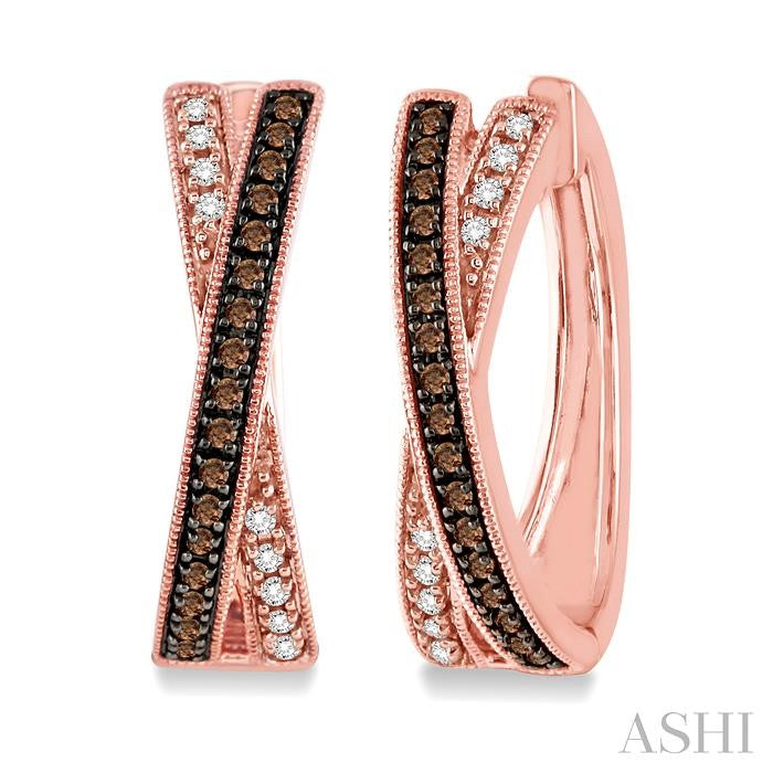 1/3 Ctw White and Champagne Brown Round Cut Diamond Earrings in 10K Rose Gold