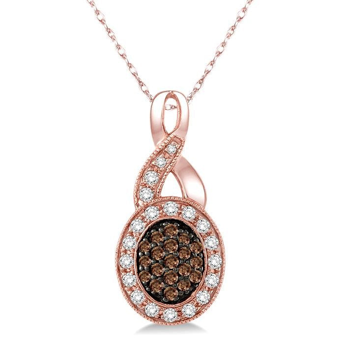 1/3 Ctw Round Cut White and Champagne Brown Diamond Pendant in 10K Rose Gold with Chain