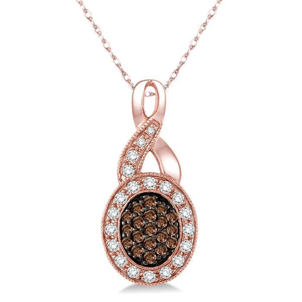 1/3 Ctw Round Cut White and Champagne Brown Diamond Pendant in 10K Rose Gold with Chain