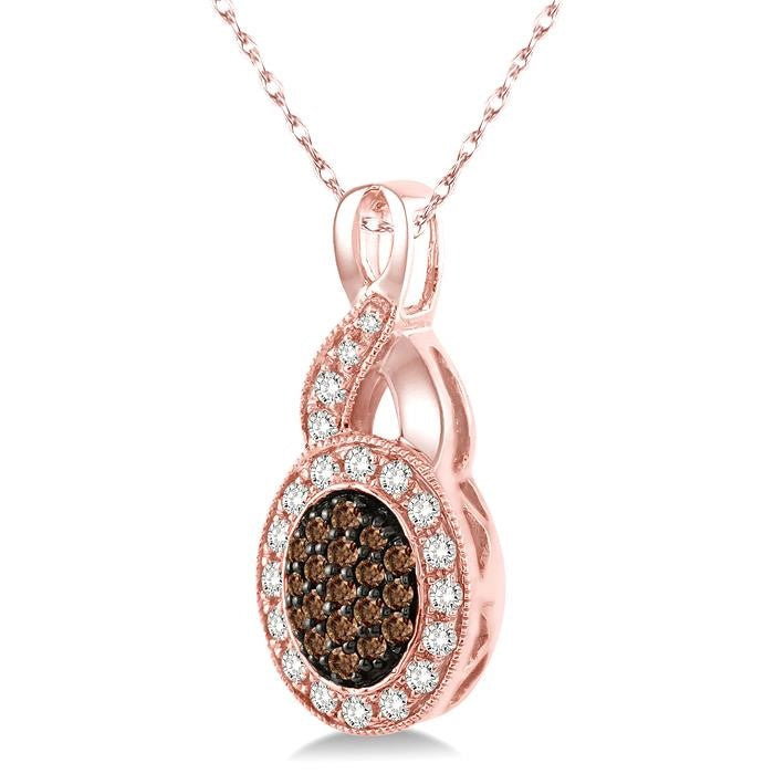 1/3 Ctw Round Cut White and Champagne Brown Diamond Pendant in 10K Rose Gold with Chain