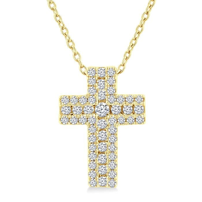 1/4 Ctw Cross Round Cut Diamond Fashion Pendant With Chain in 14K Yellow Gold