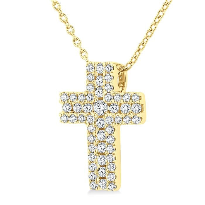 1/4 Ctw Cross Round Cut Diamond Fashion Pendant With Chain in 14K Yellow Gold