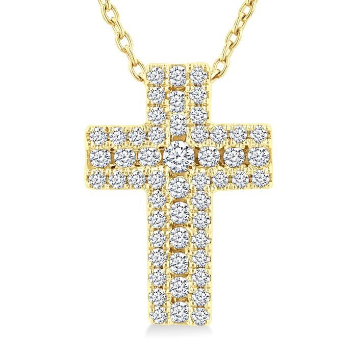 1/4 Ctw Cross Round Cut Diamond Fashion Pendant With Chain in 14K Yellow Gold