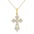 1/4 Ctw Round Cut Diamond Cross Motif Fashion Pendant With Chain in 10K Yellow Gold