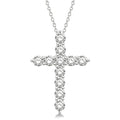 1 1/2 Ctw Round Cut Diamond Cross Pendant in 14K White Gold with Chain
