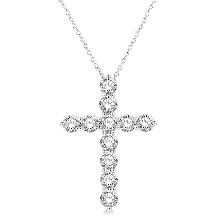 3 Ctw Round Cut Diamond Cross Pendant in 14K White Gold with Chain