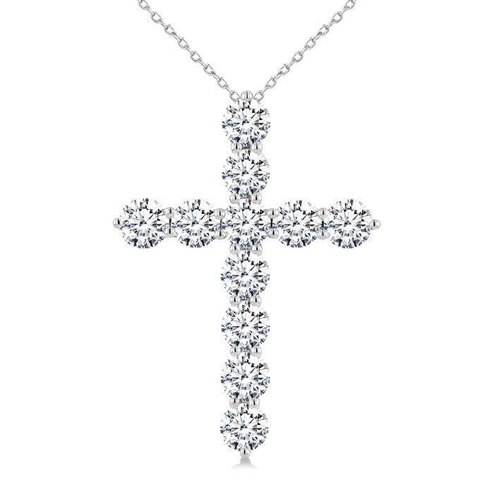 5 Ctw Round Cut Diamond Cross Pendant With Chain in 14K White Gold