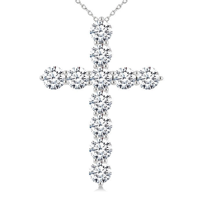 5 Ctw Round Cut Diamond Cross Pendant With Chain in 14K White Gold