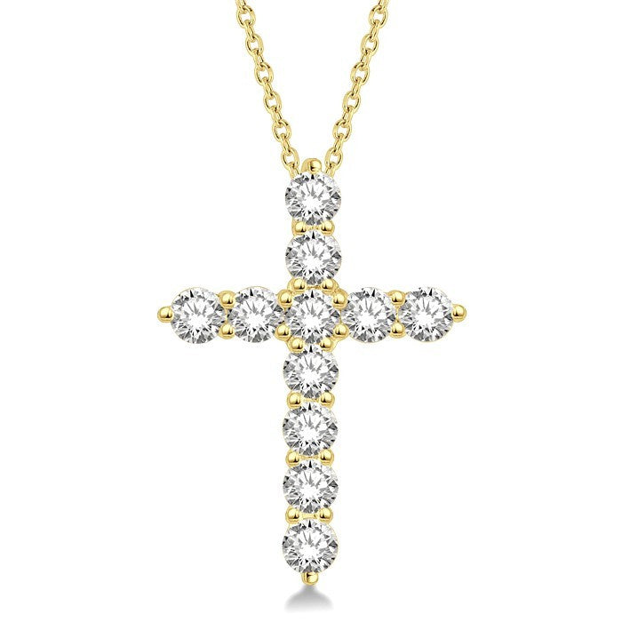 1 1/2 Ctw Round Cut Diamond Cross Pendant in 14K Yellow Gold with Chain