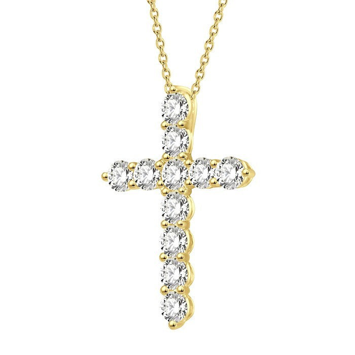 1 1/2 Ctw Round Cut Diamond Cross Pendant in 14K Yellow Gold with Chain