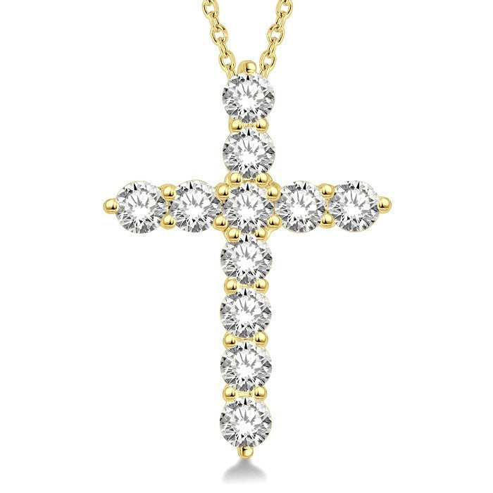 1 1/2 Ctw Round Cut Diamond Cross Pendant in 14K Yellow Gold with Chain
