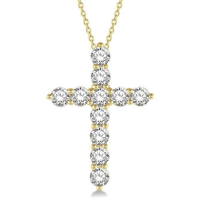 2 Ctw Round Cut Diamond Cross Pendant in 14K Yellow Gold with Chain