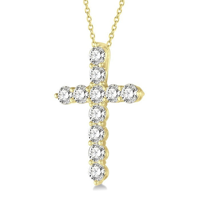2 Ctw Round Cut Diamond Cross Pendant in 14K Yellow Gold with Chain
